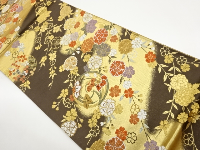 枝垂れ桜に花丸文模様織出し袋帯